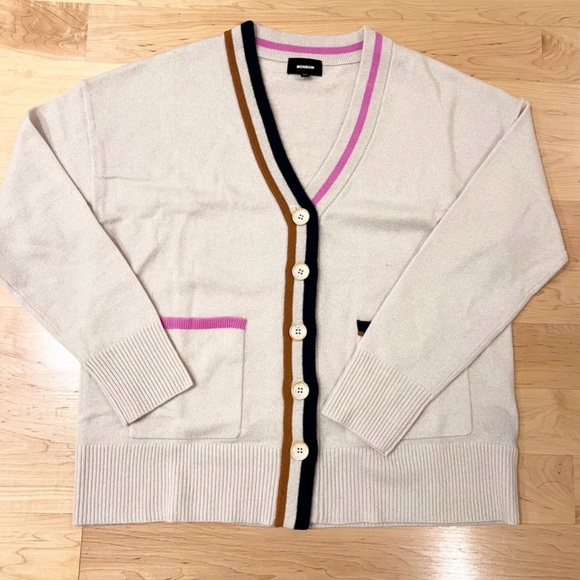 Monrow Wool Cashmere Striped Cardigan - Picture 2 of 5